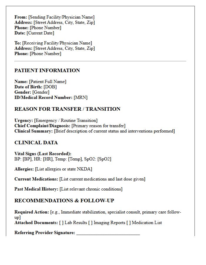 Primary Care Transition and Emergency Transfer Letter