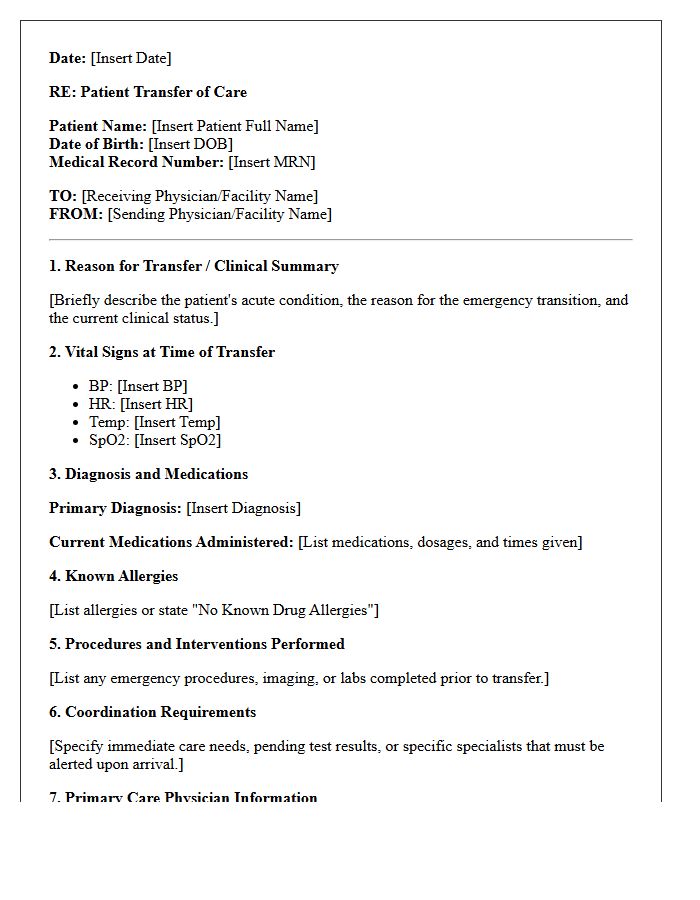 Emergency Care Coordination and Primary Physician Transfer Letter