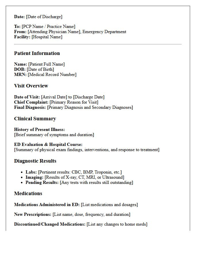 Comprehensive Emergency Department to Primary Care Transfer Letter