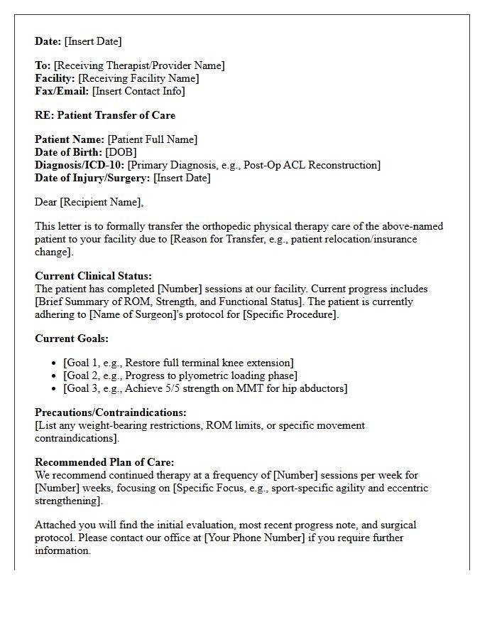 Sports Medicine Orthopedic Physical Therapy Transfer Letter
