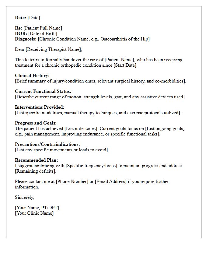Chronic Orthopedic Condition Physical Therapy Handover Letter