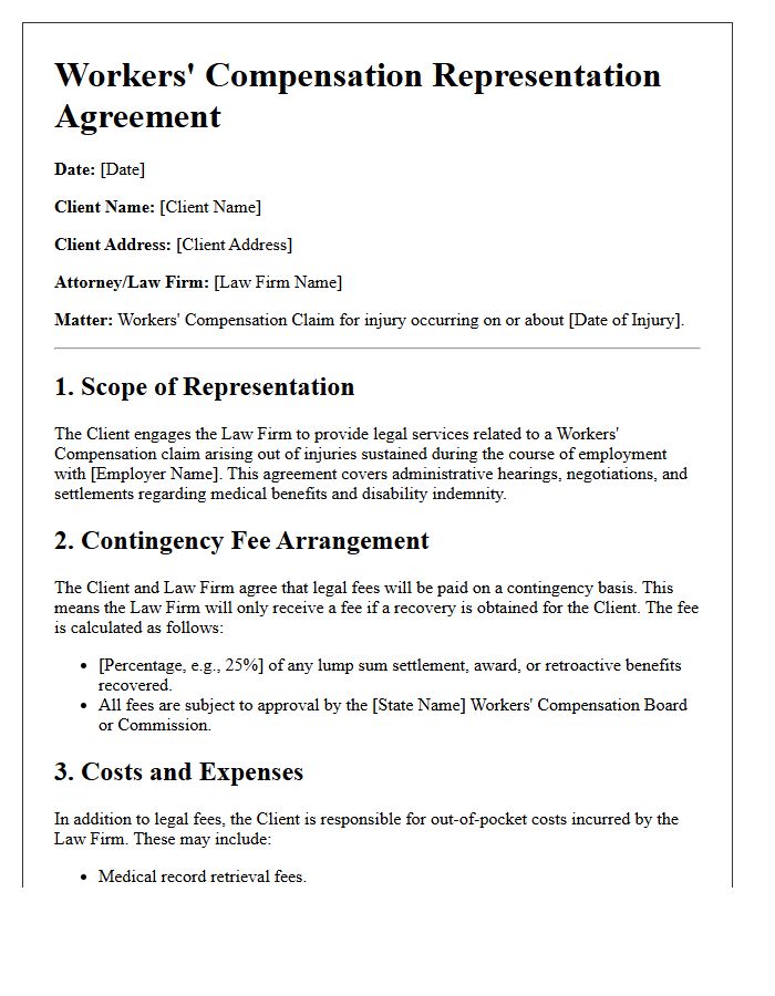 Workers Compensation Contingency Fee Representation Engagement Letter