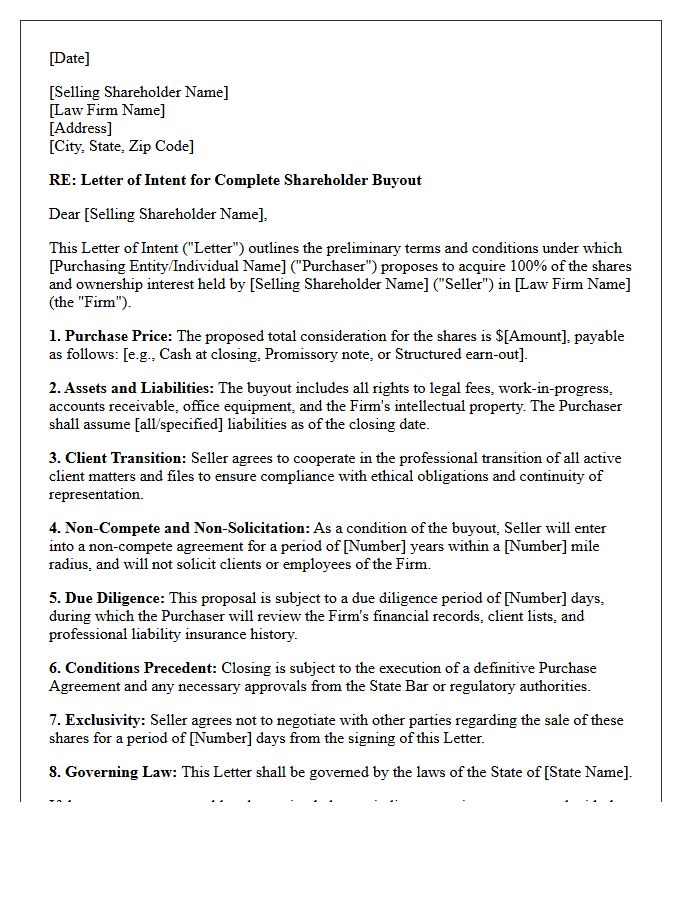 Letter Of Intent For Complete Law Firm Shareholder Buyout