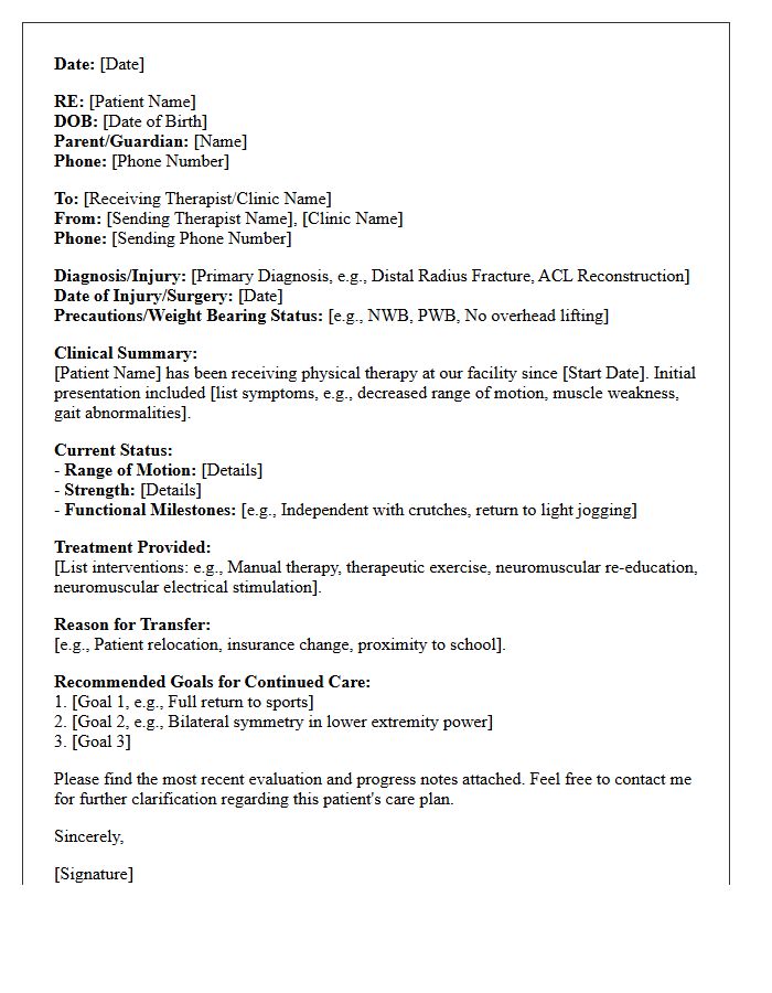 Pediatric Orthopedic Injury Physical Therapy Transfer Letter