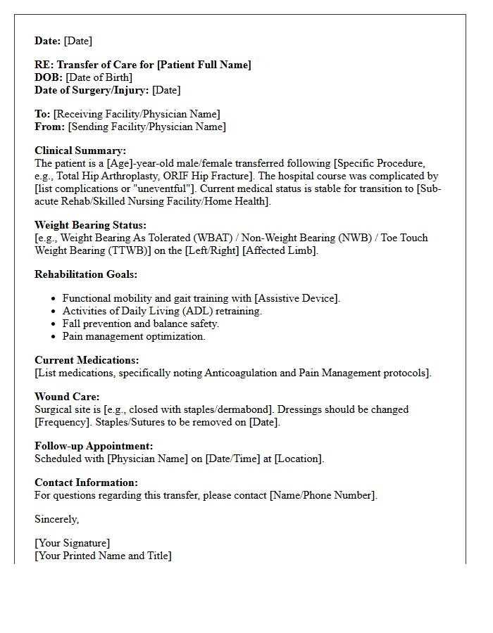Geriatric Orthopedic Rehabilitation Transfer of Care Letter