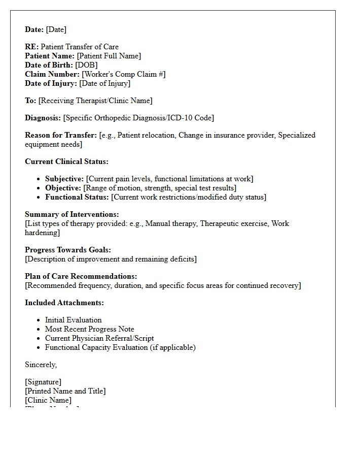 Occupational Orthopedic Injury Physical Therapy Transfer Letter