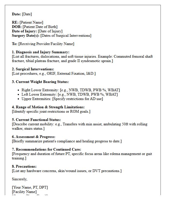 Multi-Trauma Orthopedic Physical Therapy Transition Letter