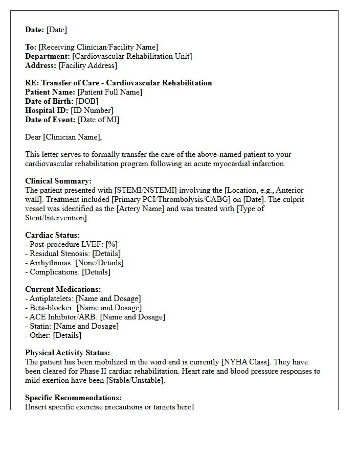 Post-Myocardial Infarction Cardiovascular Rehabilitation Transfer of Care Letter
