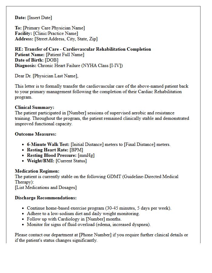 Chronic Heart Failure Cardiovascular Rehabilitation Transfer of Care Letter