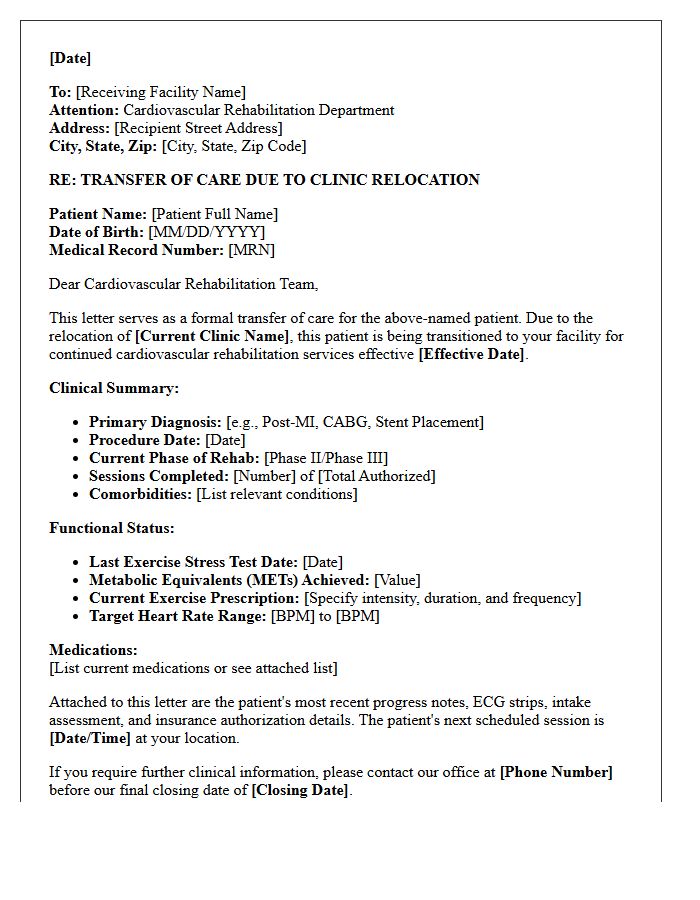 Outpatient Clinic Relocation Cardiovascular Rehabilitation Transfer of Care Letter