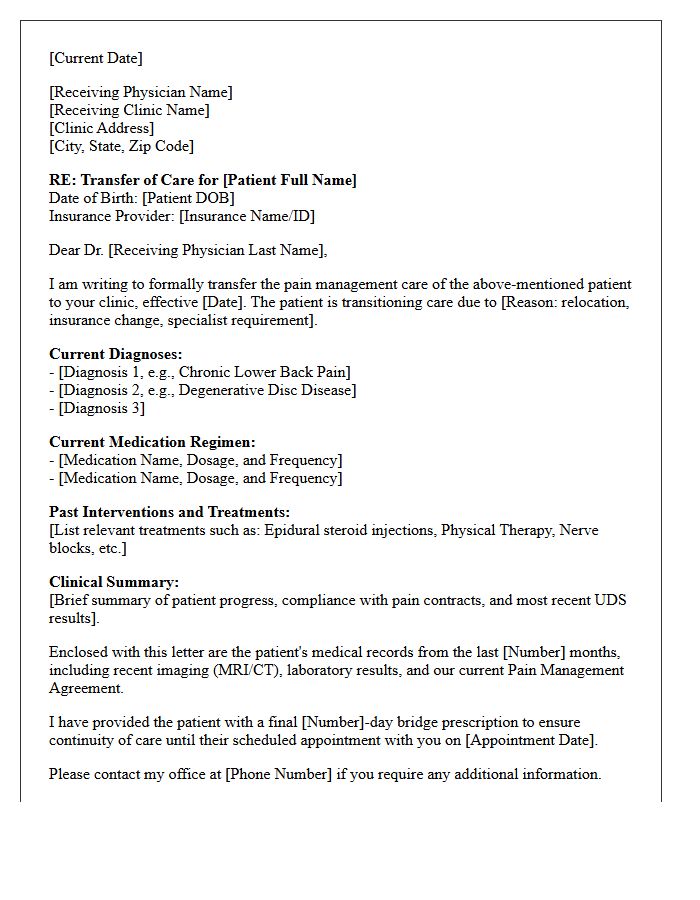 Pain Management Clinic Transfer of Care Letter