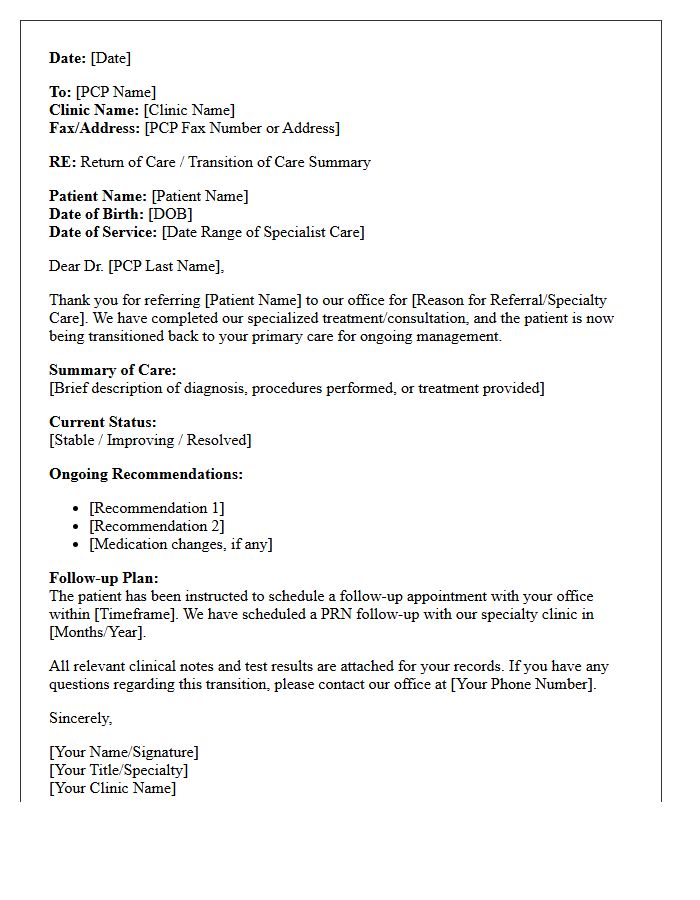 Primary Care Physician Return of Care Letter