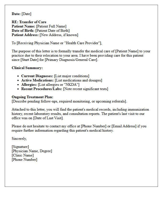Patient Relocation Transfer of Care Letter