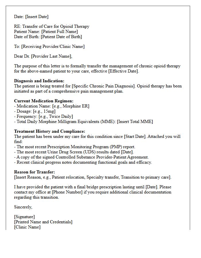 Opioid Therapy Transfer of Care Letter