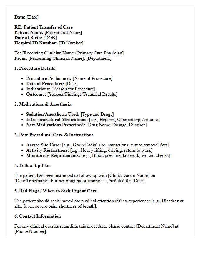 Interventional Procedure Transfer of Care Letter