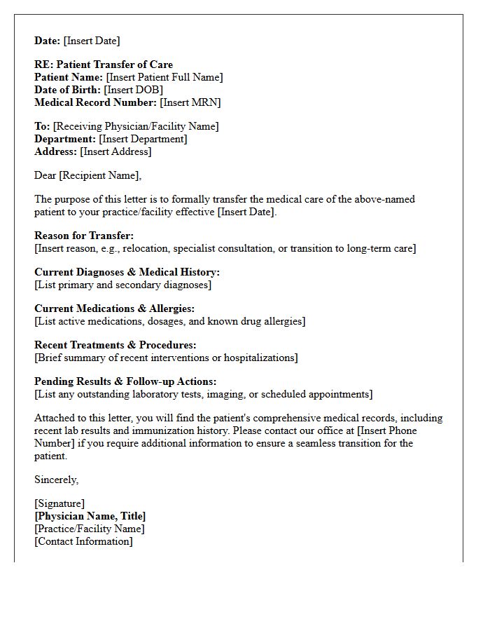 Continuity of Care Medical Transfer Letter