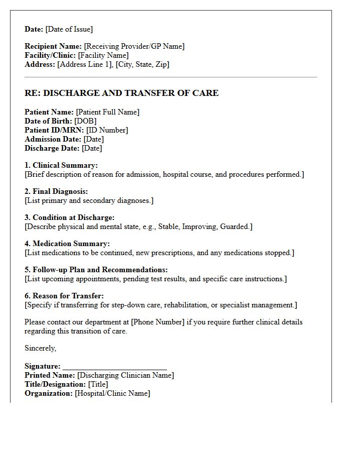Discharge and Transfer of Care Letter