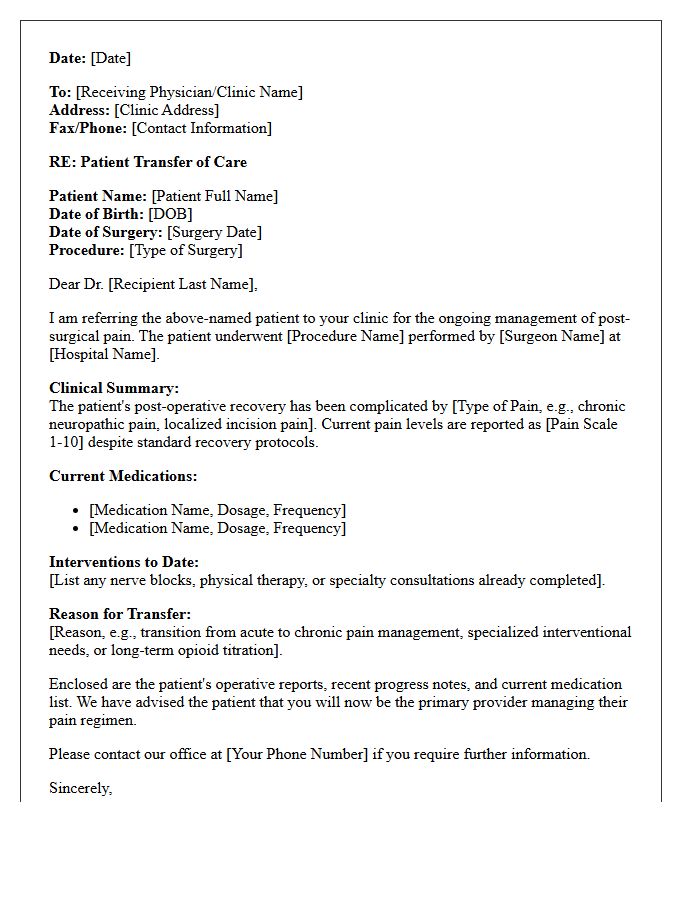 Post-Surgical Pain Clinic Transfer Letter