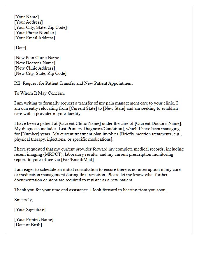 Out of State Pain Clinic Transfer Letter