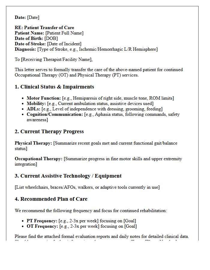 Post-Stroke Occupational and Physical Therapy Transfer Letter