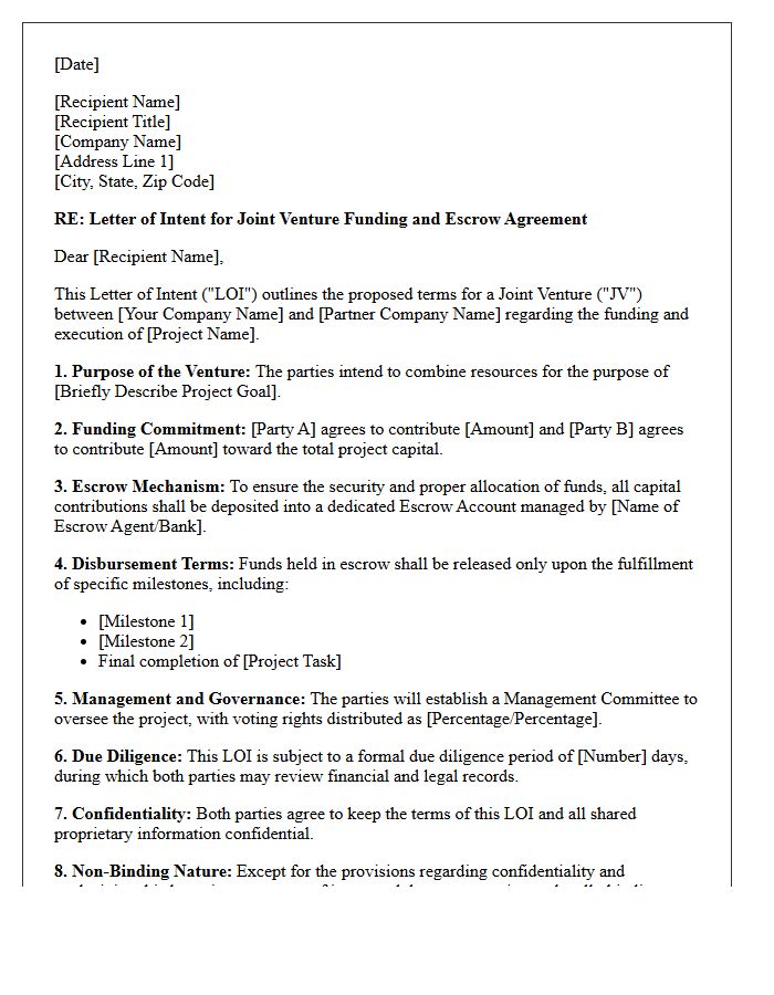 Letter Of Intent For Joint Venture Funding Escrow Agreement