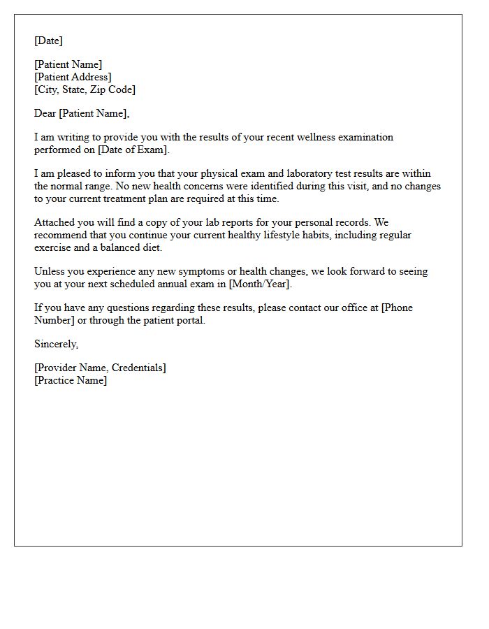 Standard Wellness Exam Normal Results Follow-Up Letter