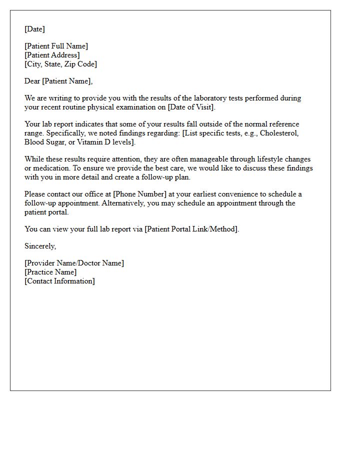 Routine Physical Abnormal Lab Results Notification Letter
