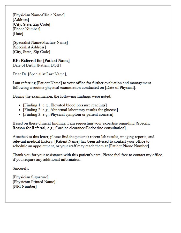 Post-Physical Specialist Referral Recommendation Letter