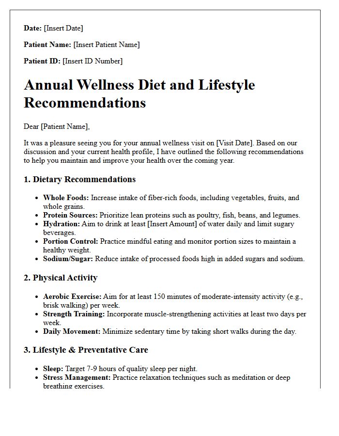 Annual Wellness Diet and Lifestyle Recommendation Letter