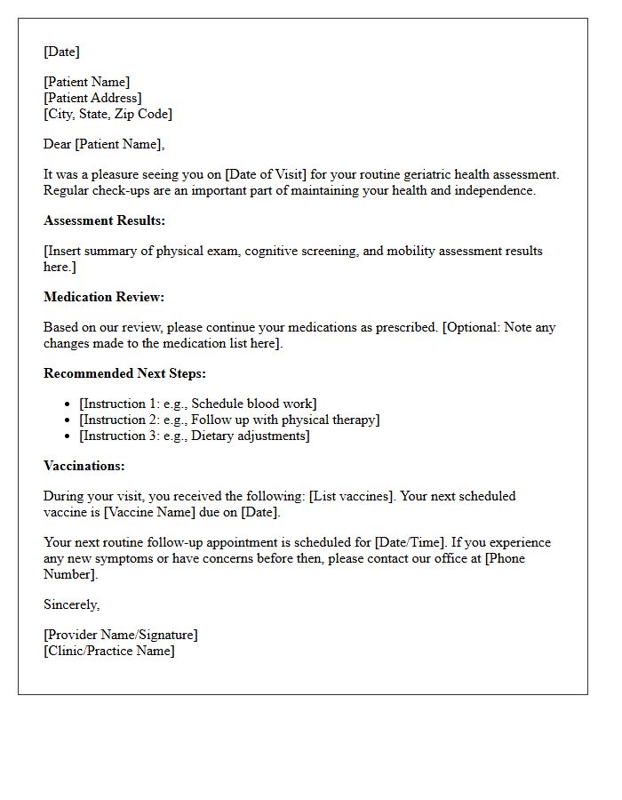 Geriatric Routine Health Assessment Follow-Up Letter