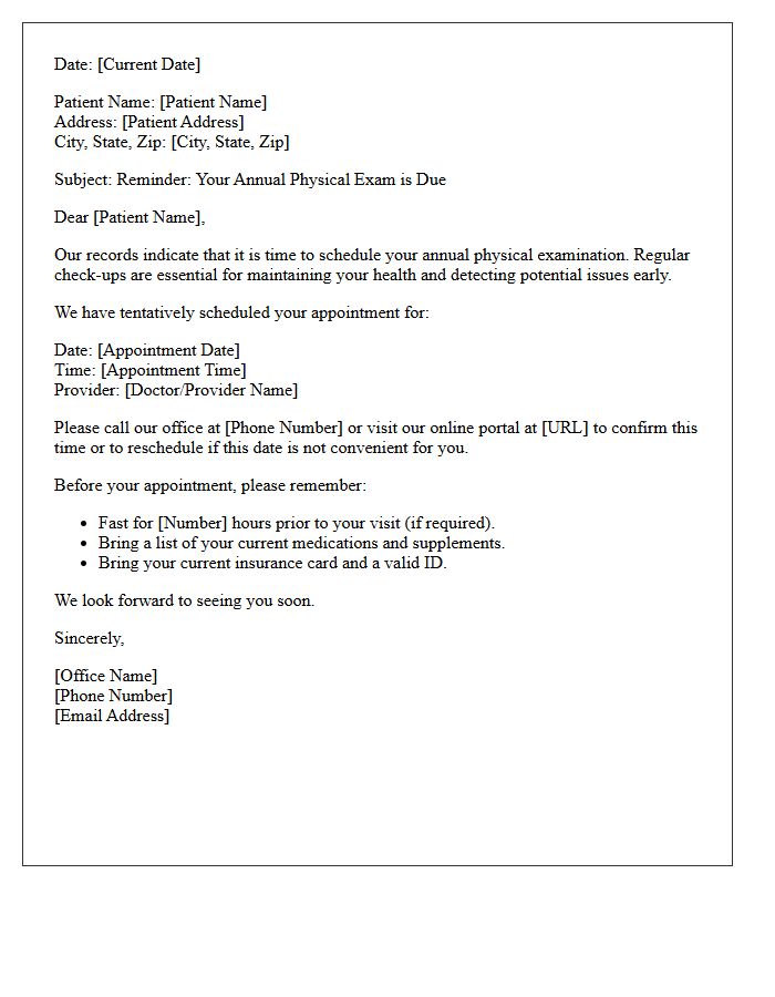 Annual Physical Exam Next Appointment Scheduling Letter