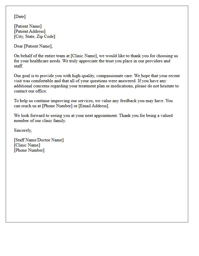 Routine Medical Clinic Patient Appreciation Follow-Up Letter