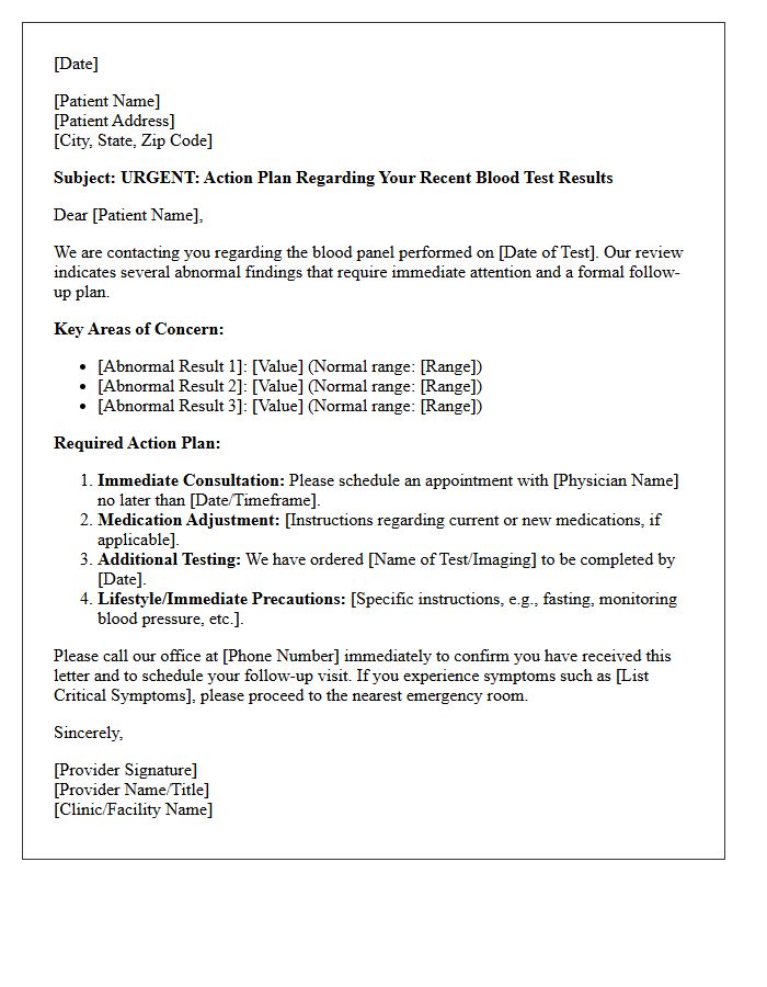 Urgent Action Plan Follow-Up Letter for Abnormal Blood Panel Results