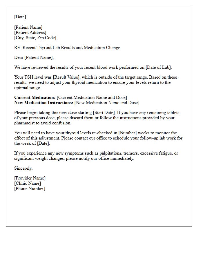 Routine Medication Adjustment Letter for Abnormal Thyroid Labs