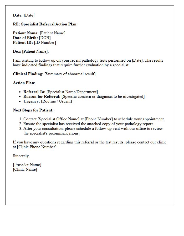Specialist Referral Action Plan Letter for Abnormal Pathology Results