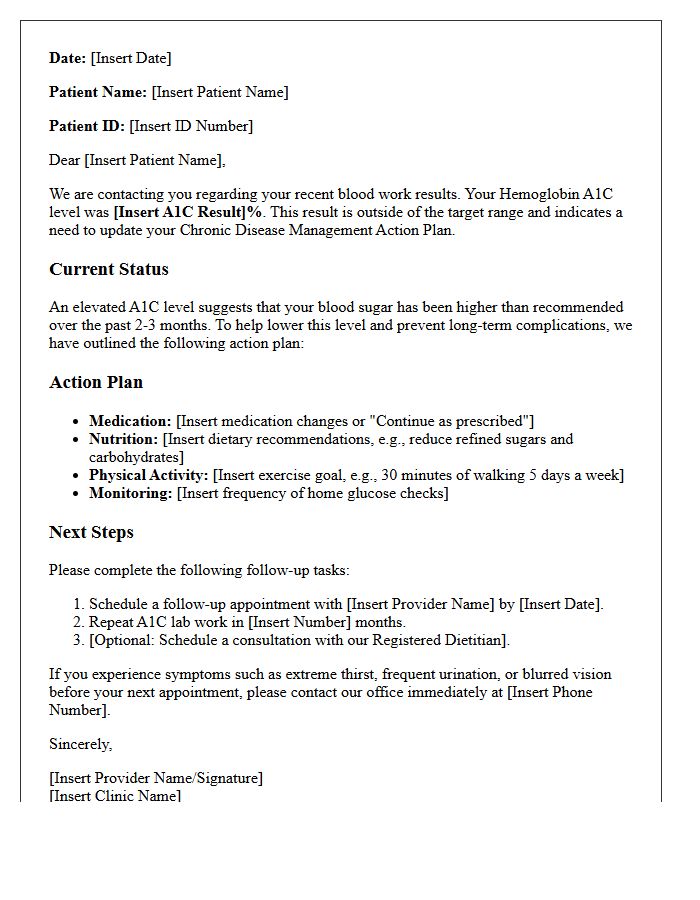 Chronic Disease Management Action Plan Letter for Abnormal A1C Results