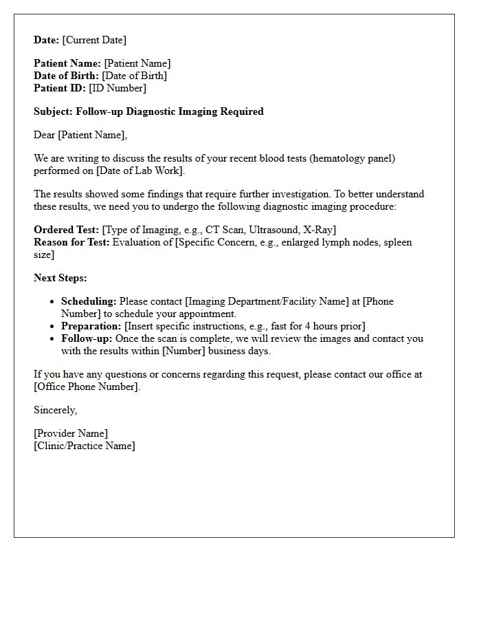 Patient Diagnostic Imaging Follow-Up Letter for Abnormal Hematology