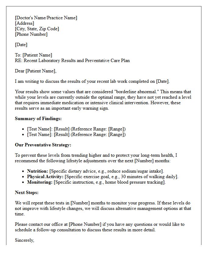 Preventative Care Strategy Letter for Borderline Abnormal Laboratory Results
