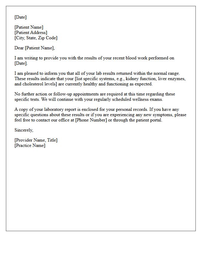 Normal Blood Work Reassurance Follow-Up Letter