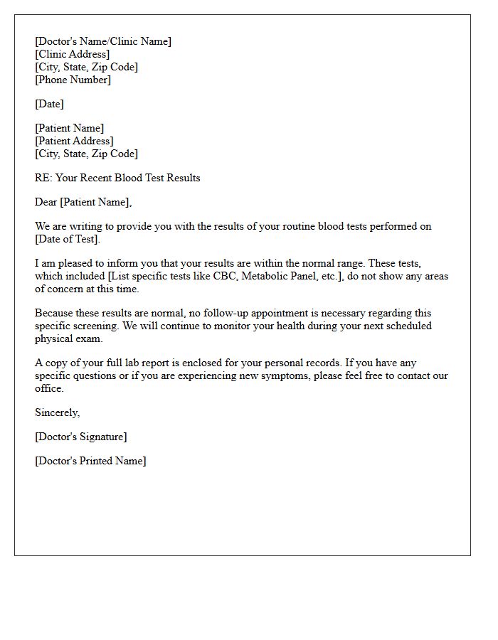 Routine Blood Test Results Reassurance Letter