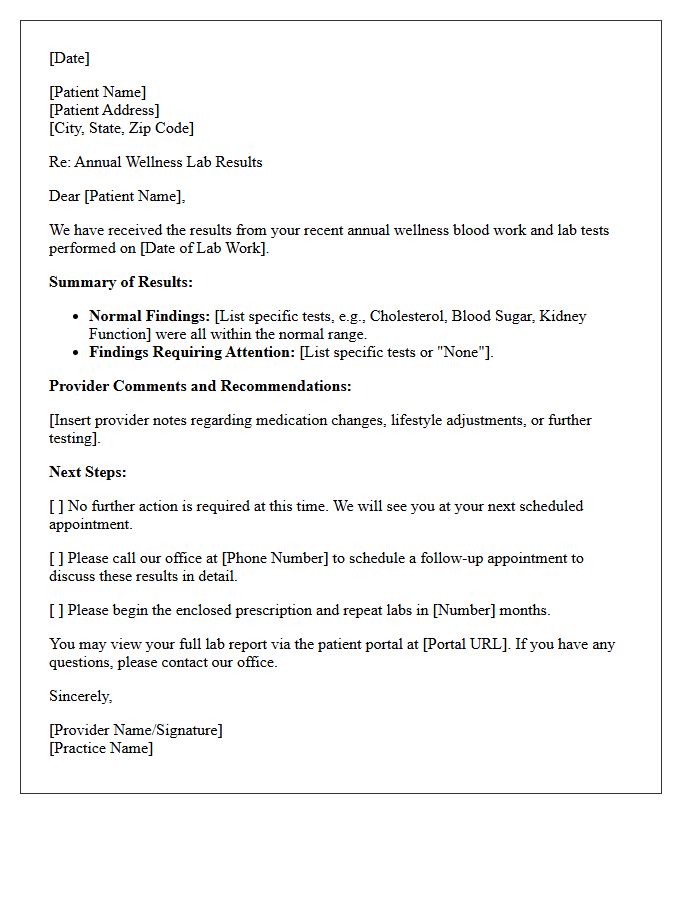 Annual Wellness Lab Results Follow-Up Letter