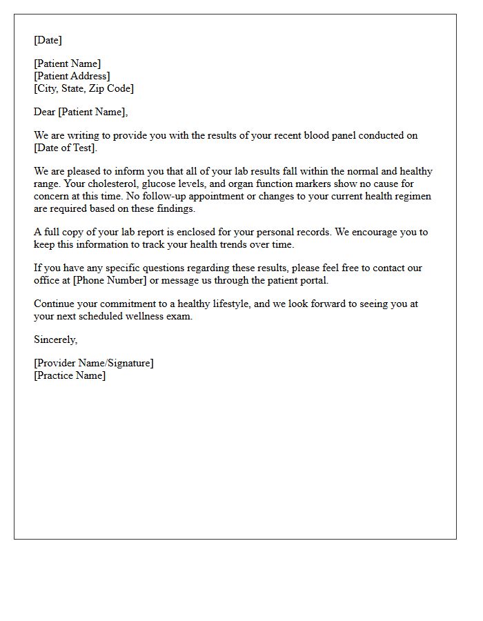Healthy Blood Panel Confirmation Follow-Up Letter