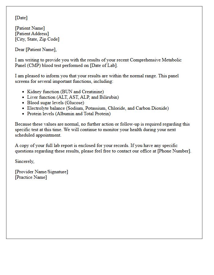 Standard Comprehensive Metabolic Panel Reassurance Letter