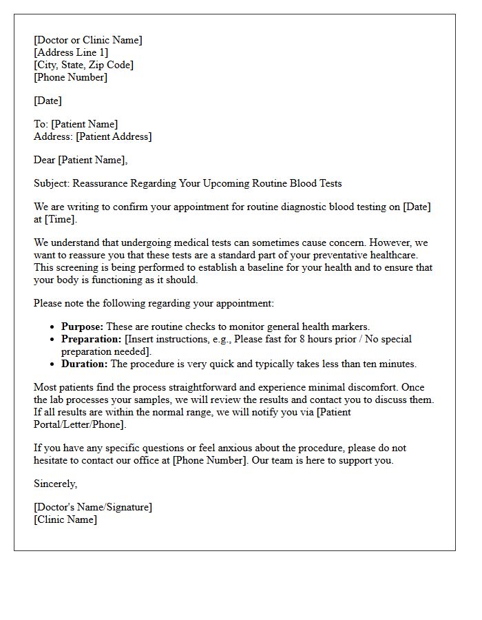 Routine Diagnostic Blood Test Reassurance Letter