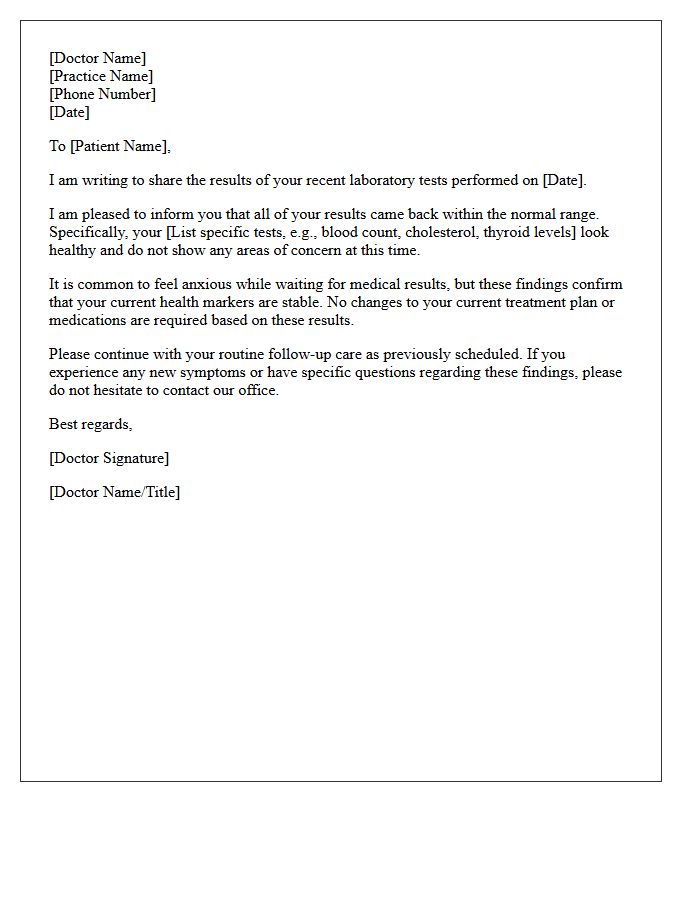 Patient Reassurance and Normal Lab Results Letter