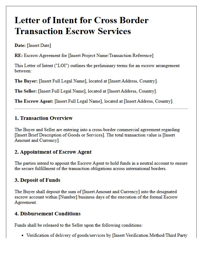 Cross Border Transaction Escrow Agreement Letter Of Intent