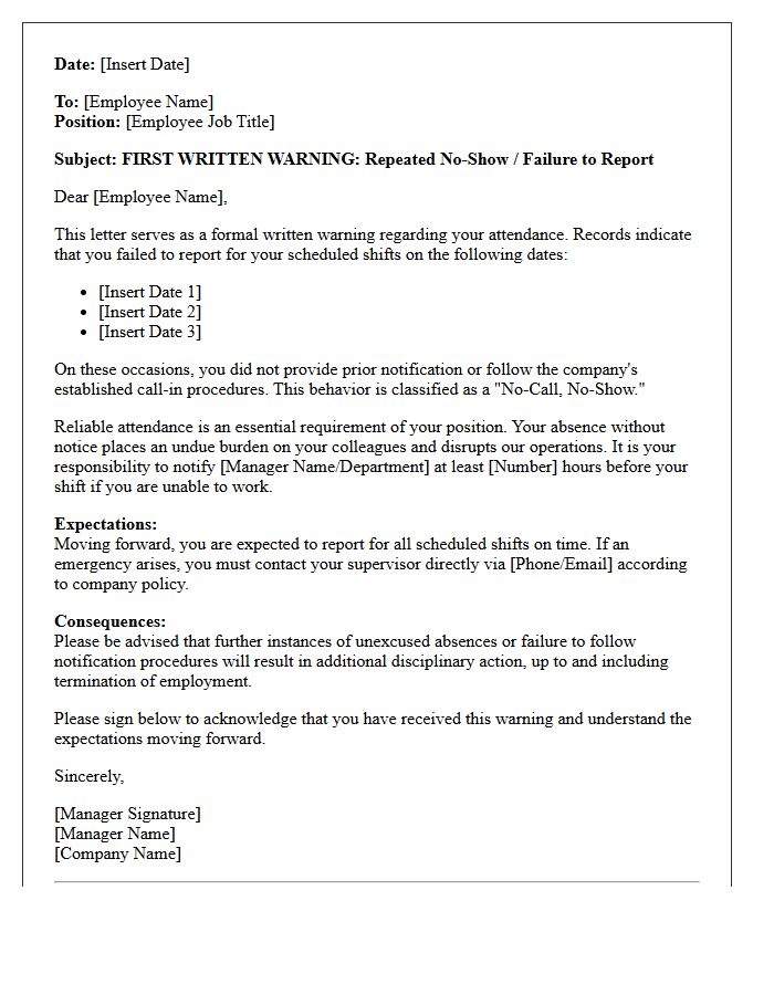 First Notice Of Repeated No-Show Warning Letter