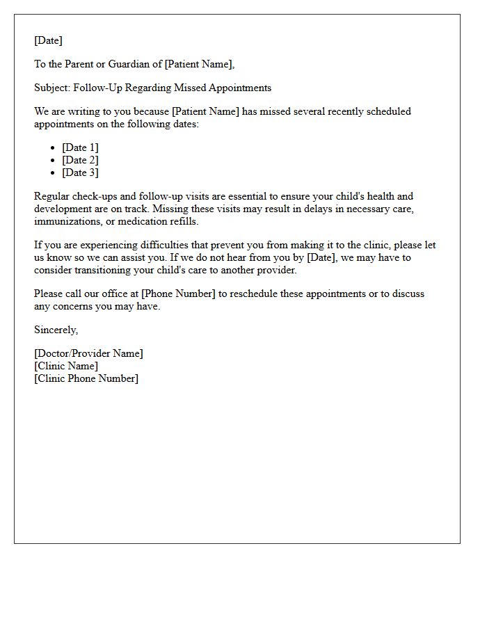 Pediatric Patient Repeated Absence Follow-Up Letter