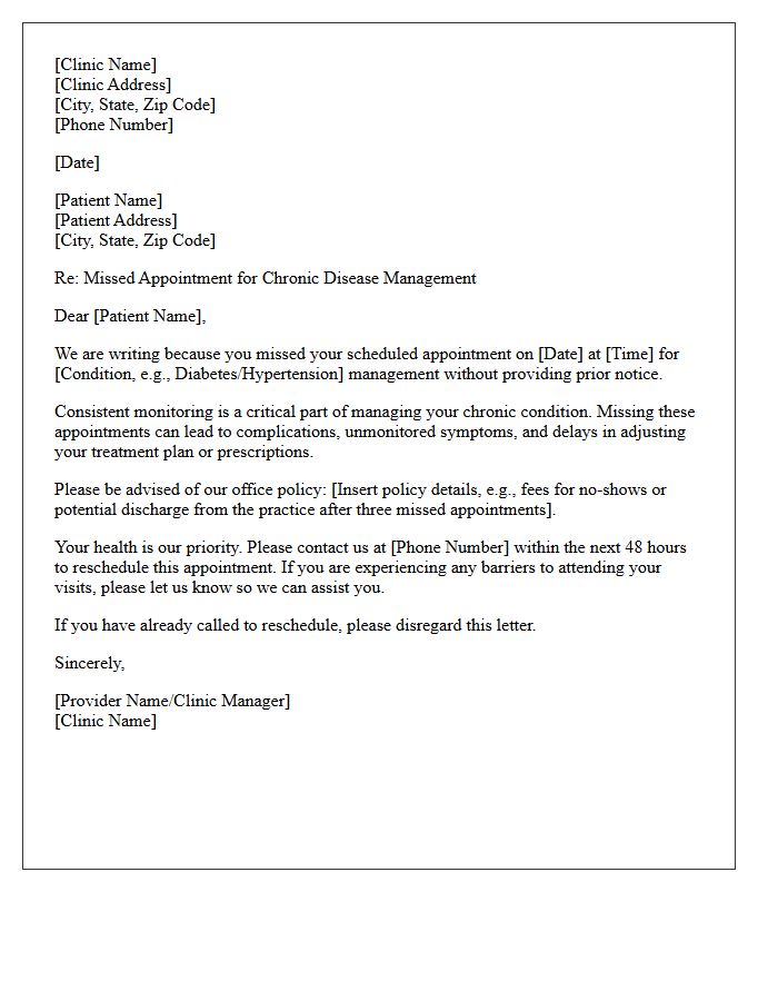 Chronic Disease Management No-Show Warning Letter