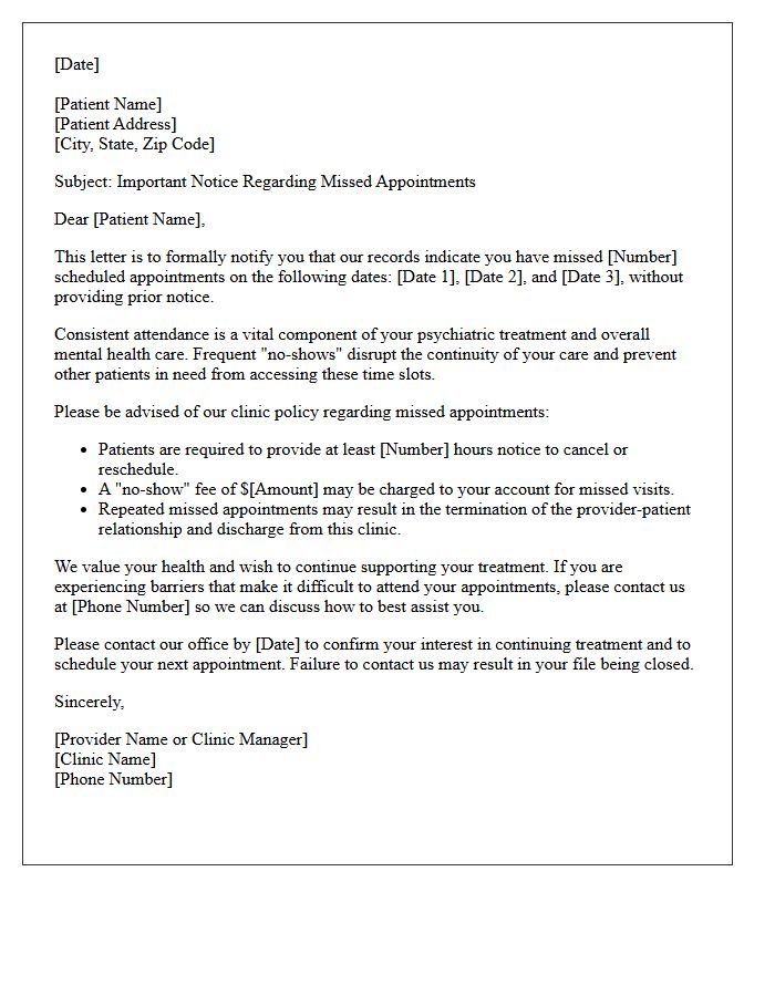 Psychiatric Clinic Repeated No-Show Warning Letter
